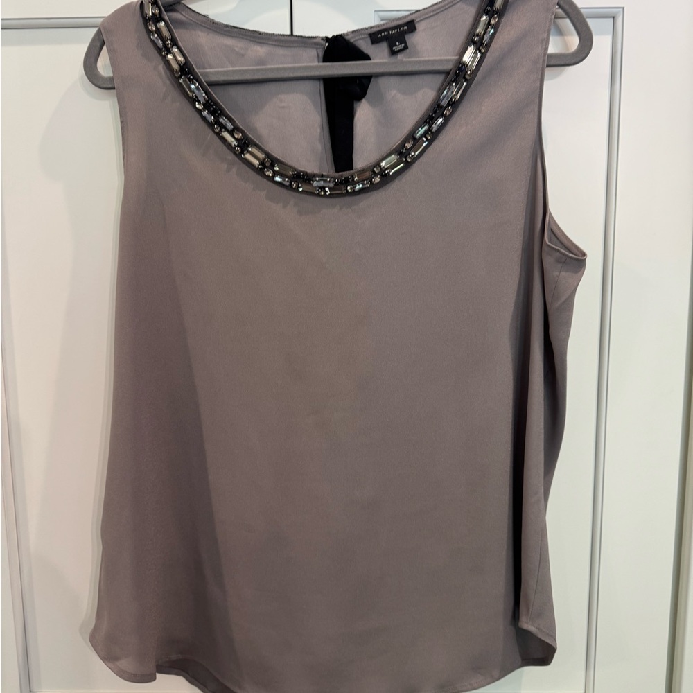 Ann Taylor Embellished Taupe Tank Top